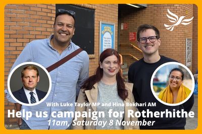 Rotherhithe Lib Dems Action Day with Luke Taylor MP and Hina Bokhari AM