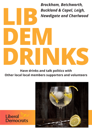 Brockham, Betchworth, Buckland, Box Hill, Headley, Capel, Leigh, Newdigate & Charlwood LibDem Drinks