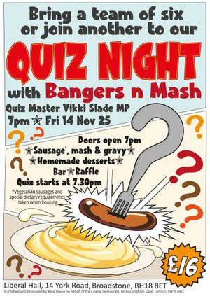 MDNP Quiz Night with Bangers and Mash