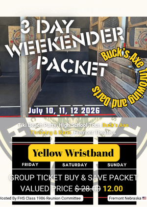 FHS Class 1986 Reunion - FULL WEEKEND TICKET • Buck’s Axe Throwing & Darts