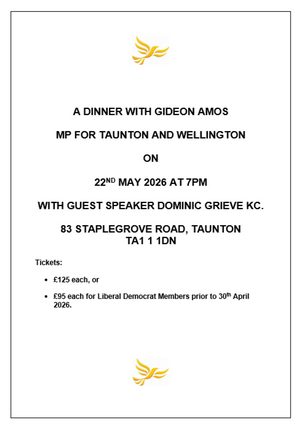 Dinner with Gideon Amos MP on 22nd May 2026
