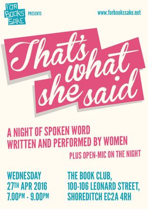 For Books' Sake presents 'That's What She Said'