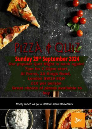 Merton Lib Dems' Pizza and Quiz September 2024