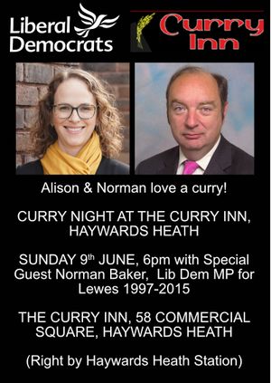 Mid Sussex Liberal Democrats CURRY NIGHT with BENNETT AND BAKER