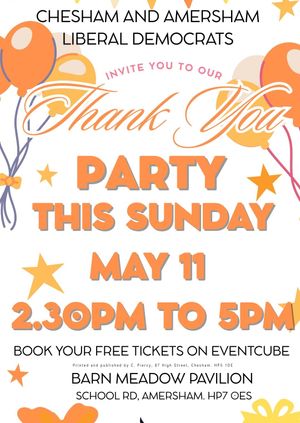 Chesham and Amersham Liberal Democrats Celebration Thank You Party