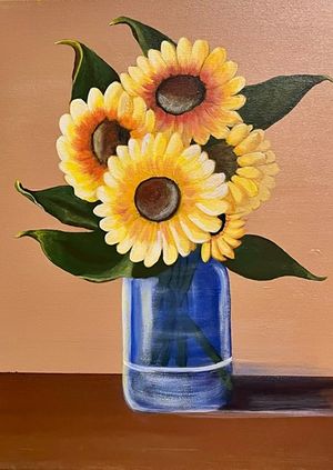 Let’s Paint - Sunflowers in a Blue jar