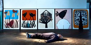 Michael Disley paintings and the artist. Quarry. The Biscuit Factory.